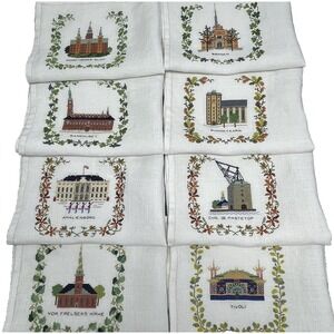 Vintage Danish Table Linen Napkins Or Placemats Cross Stitch Handmade Copenhagen